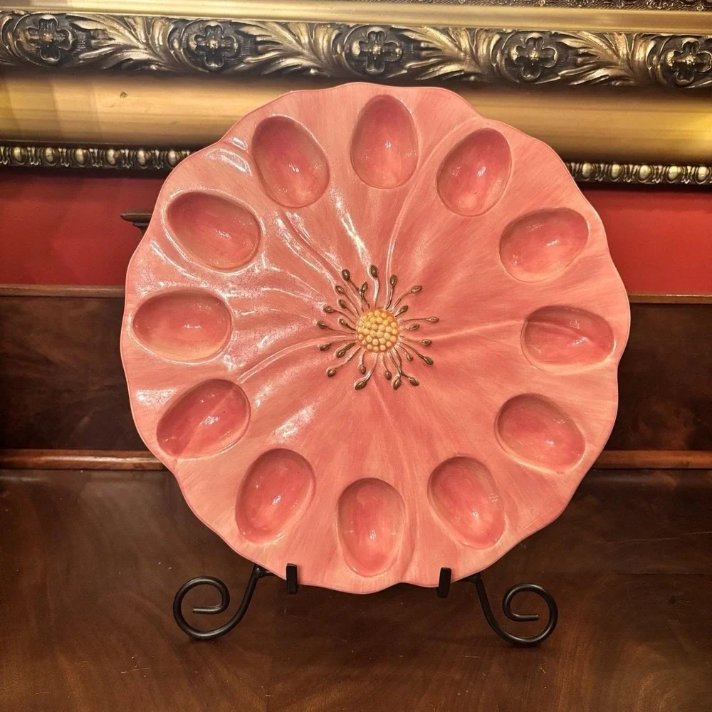 Franciscan Desert Rose Deviled Egg Plate Pink Hand Painted Earthenware 12 Egg